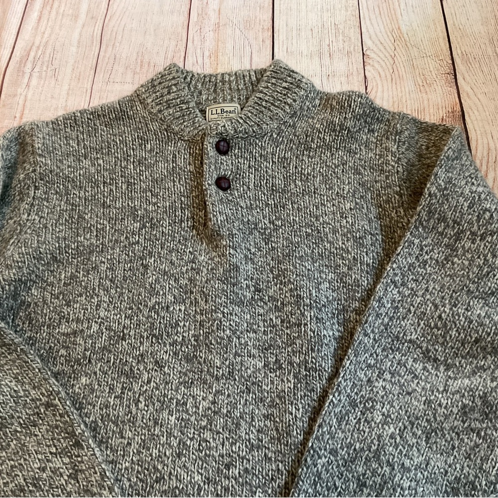 LKNU Mens VTG LL Bean marled gray 100% wool henley sweater M - Picture 6 of 7